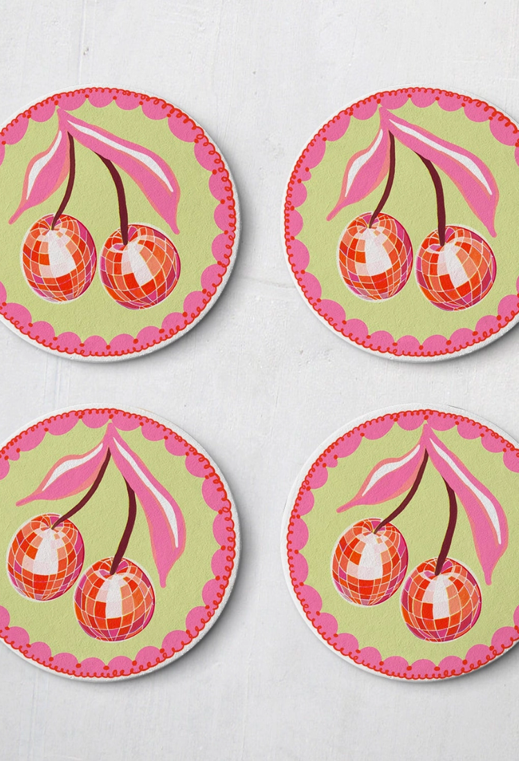 Disco Cherries Coaster - Set of Four