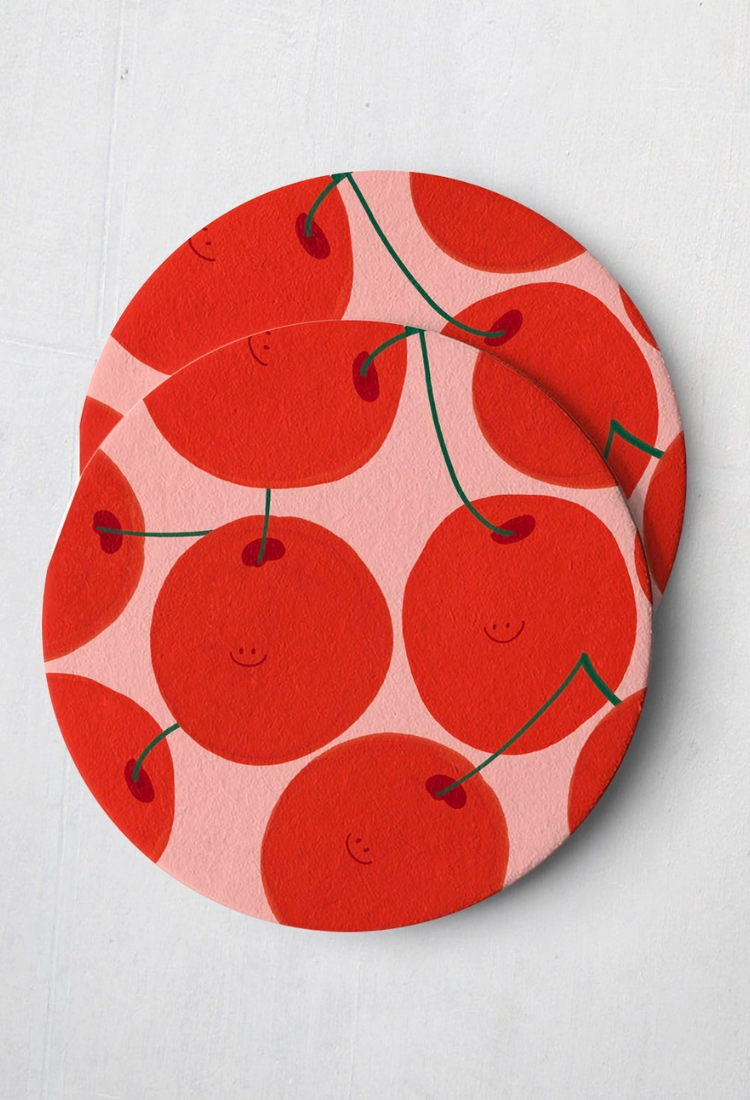 Happy Cherries Coasters - Set of Four