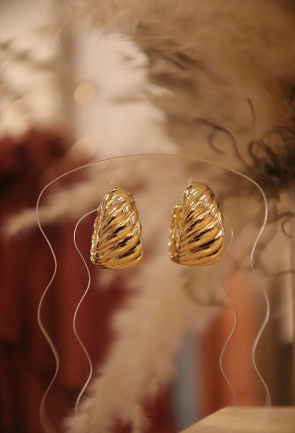 Gold Ridged Hoop Earrings