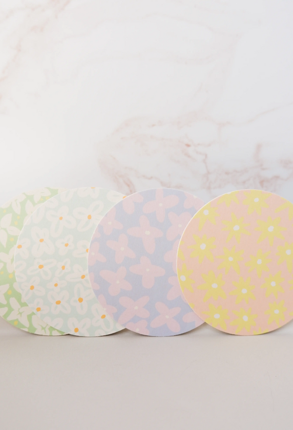 Assorted Flower Power Reusable Chipboard Coasters - Set of Four