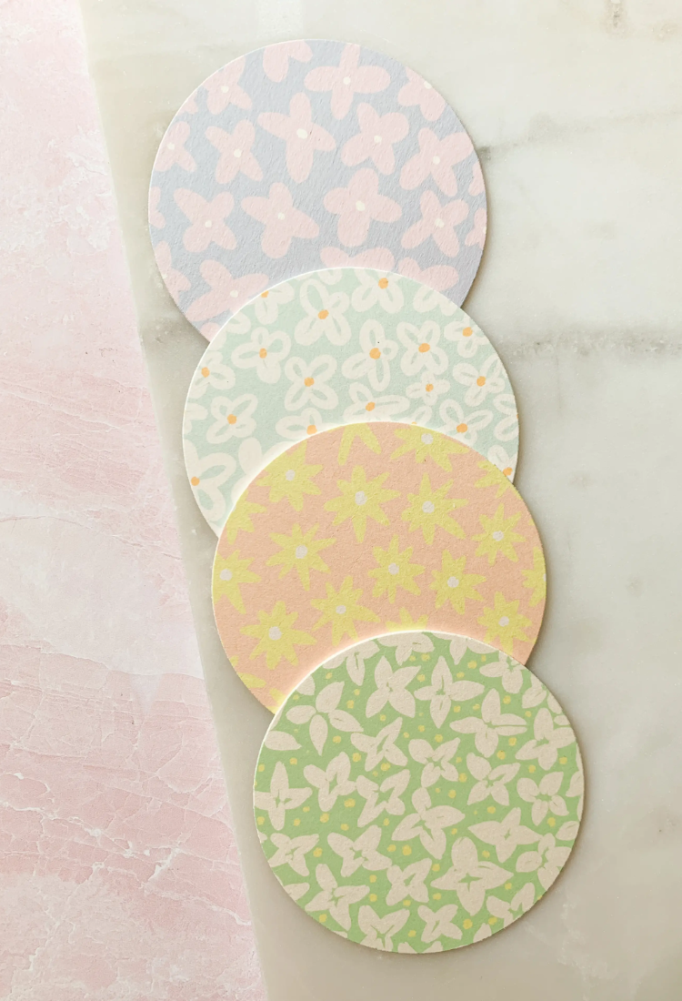Assorted Flower Power Reusable Chipboard Coasters - Set of Four