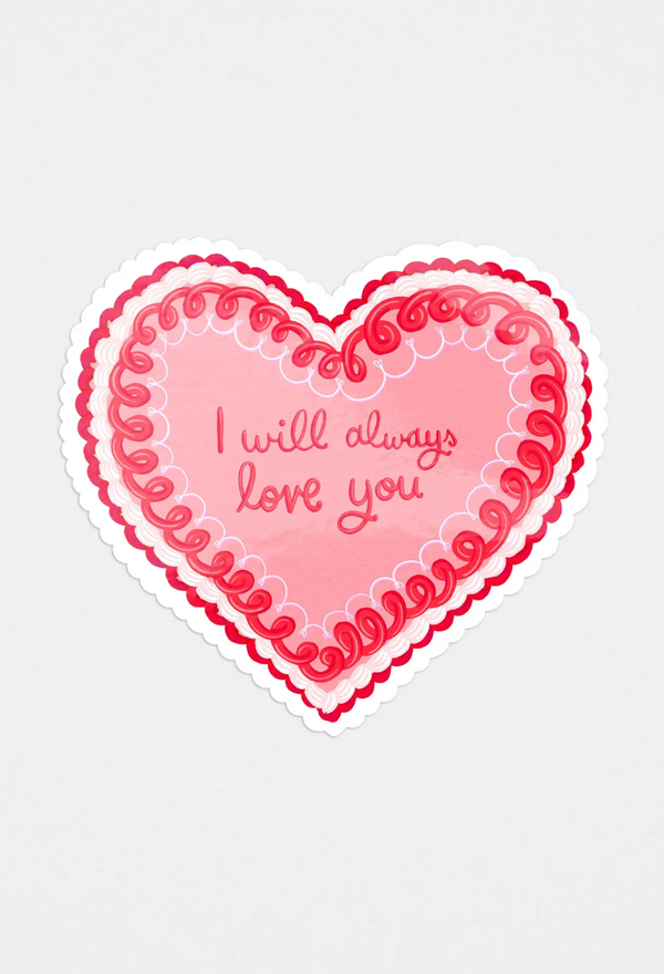 I Will Always Love you Red Pink Vintage Heart Cake Sticker