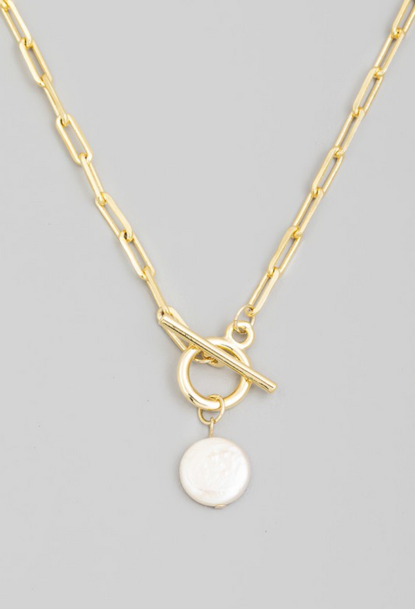 Toggle Chain Pearl Charm Necklace