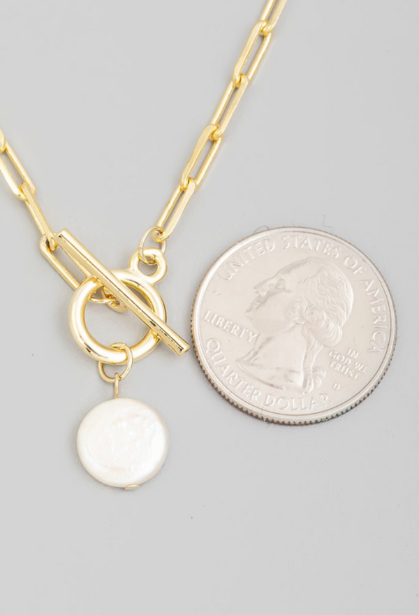 Toggle Chain Pearl Charm Necklace
