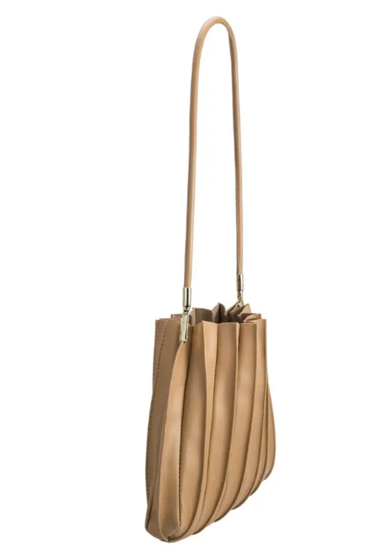 Carrie Pleated Vegan Shoulder Bag in Taupe
